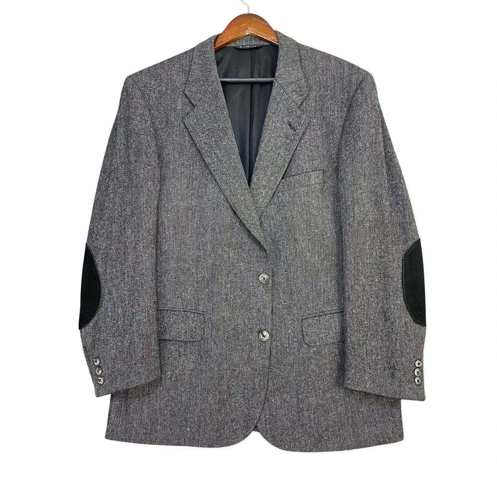 Vtg 80s Burberrys Nordstrom Gray Donegal Tweed Blazer 42R Wool Sport Coat USA